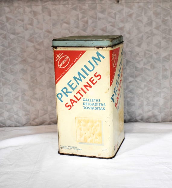 1950年代 ナビスコ 塩味クラッカー保存缶 バイリンガル 金属製缶と蓋