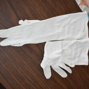 Vintage MCM Gloves Size 6 6.5 7 Women's Long Formal Dress Gloves Black with Rouching Off White with Rib Pattern image 1