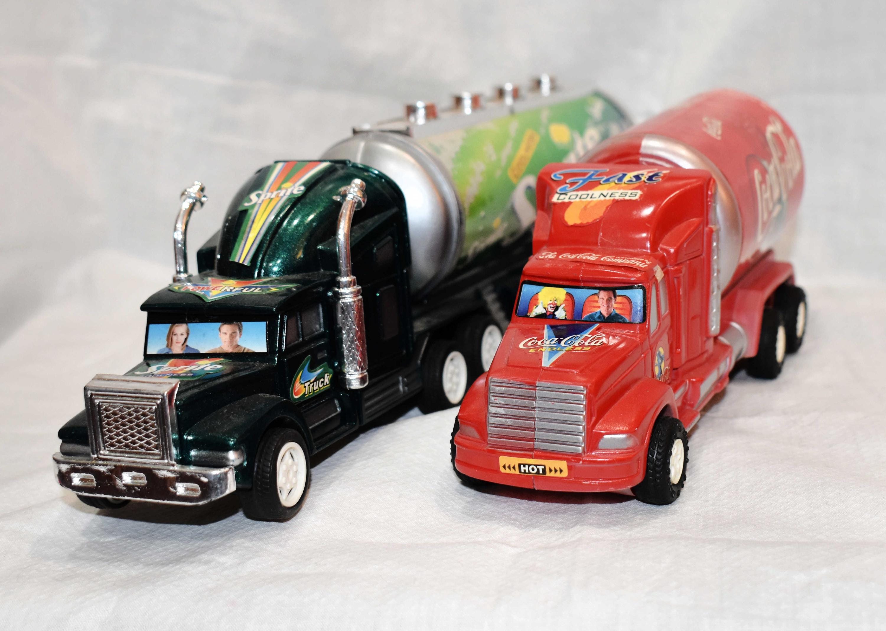 Vintage 1990s Pair of Coca Cola and Sprite Can Trucks Sprite Long
