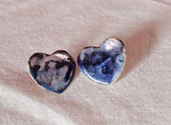 Cute Set Matching Ceramic Clay Blue Heart Earring… - image 4
