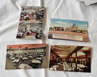 Vintage 1960s Souvenir Post Cards Set of 4 Midwest Chicago Milwaukee and Kenosha Restaurant Truck Stop Post Cards