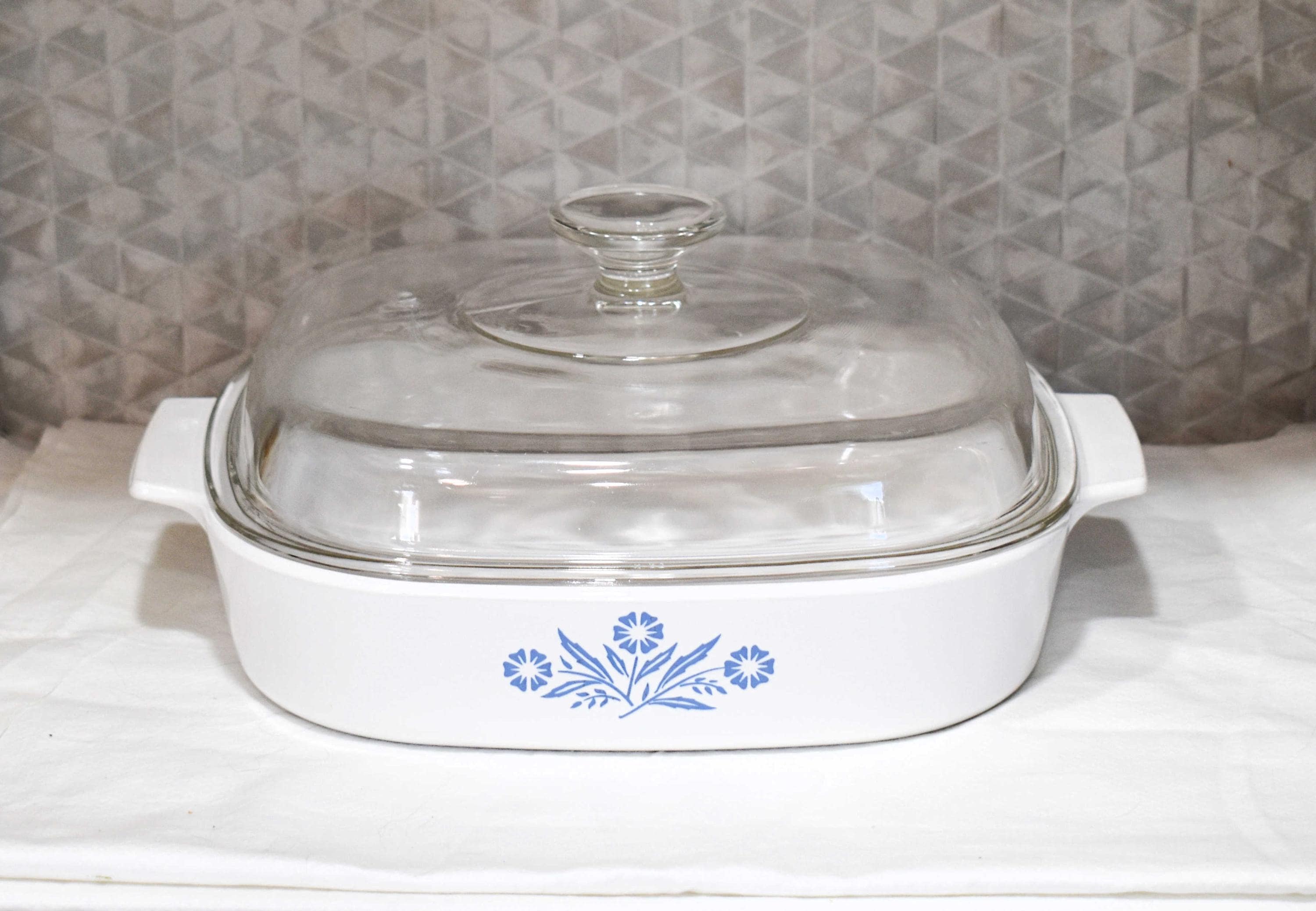 Vintage 1960s Square A-1-B Corning Ware 10" Skillet Baking Dish with Domed Lid Cornflower Blue