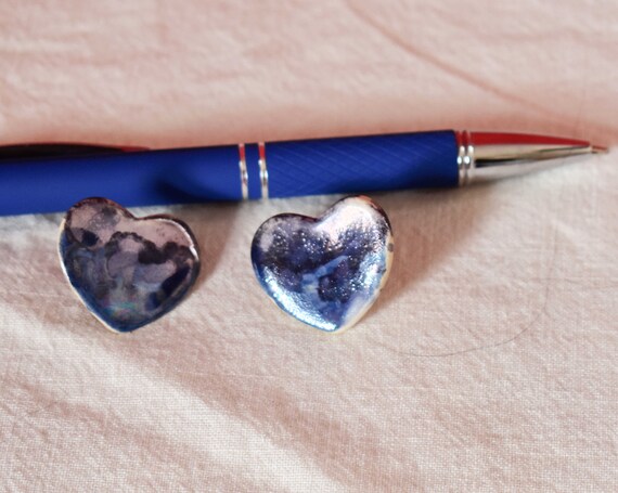 Cute Set Matching Ceramic Clay Blue Heart Earring… - image 2