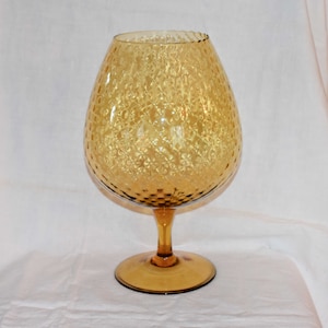 Mid Century Modern Large Amber Colored Pedestal Glass Vase Brandy Sniffer Shaped Vase Vintage 1960s 1970s