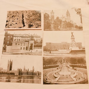 Set van 6, vintage jaren 40, Londense souvenirpostkaarten, niet-verzonden, zwart-witfotokaarten, toeristische attracties van Londen, na de Tweede Wereldoorlog