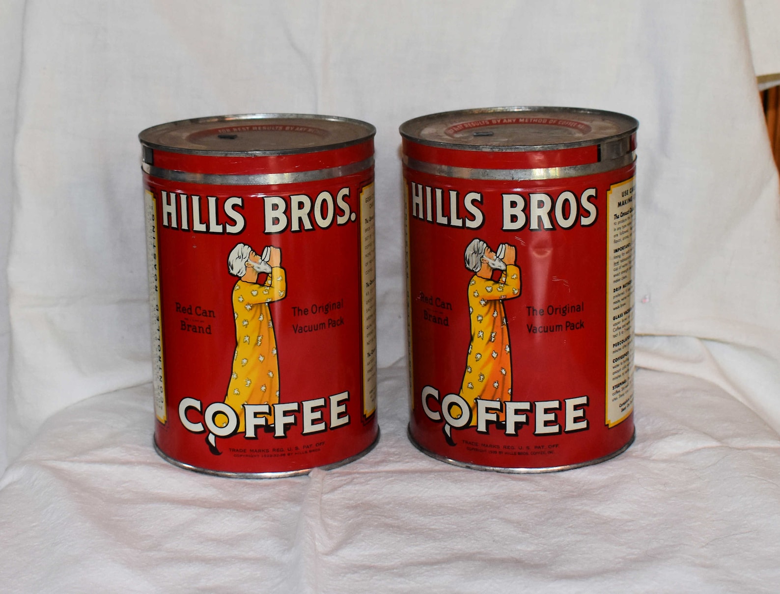Vintage 1930s Hills Brothers Coffee Cans With Lid, 2 Lb Can, Red Can Brand With Arab Coffee
