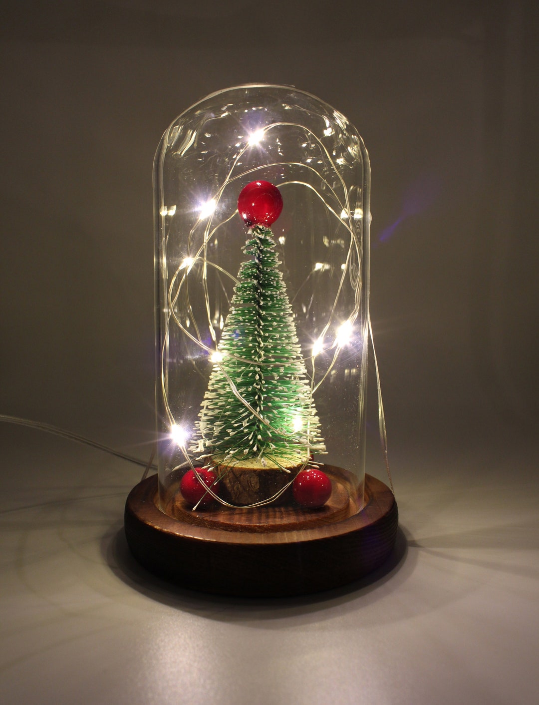informeel Viskeus Tulpen Mini kerstboom met LED-verlichting & glazen koepel kleine - Etsy Nederland