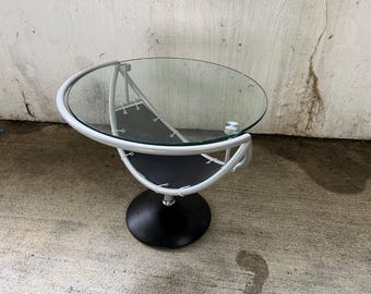 Vintage 80s Italian Postmodern Glass and Metal Side Accent Table Memphis Group READ Description