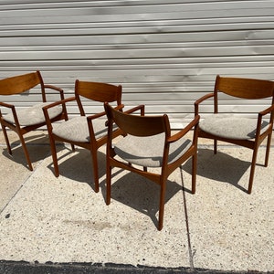 Set of 4 Vintage Danish Modern Teak Dining Arm Chairs by P.E. Jorgensen for Farso Stolefabrik