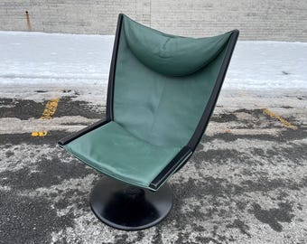 Vintage 80s Postmodern Leather Wingback Sling Chair by Westnofa Danish Modern Scandinavian READ Description