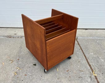 Vintage Teak Scandinavian Design Magazine or Vinyl Record Holder by Bruksbo READ Description