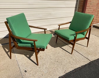 RARE Pair Vintage Modern Lounge Chairs WK Mobel Germany Danish Scandinavian Mid Century READ Description