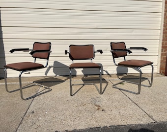 Set of 3 Authentic Vintage Cesca Arm Chairs by Marcel Breuer Mid Century Modern Bauhaus Knoll Gavina READ Description