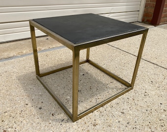 Vintage Slate and Brass End Accent Table Milo Baughman Mid Century Modern READ Description