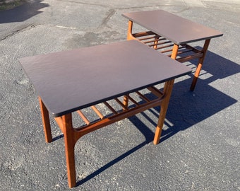 Pair Vintage Danish Modern End Tables Slate Top