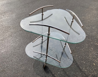 Vintage Italian Postmodern Glass Bar or Tea Cart READ Description