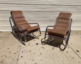 SINGLE Vintage 80s Postmodern Chrome Rocking Chair by BioForm READ Description