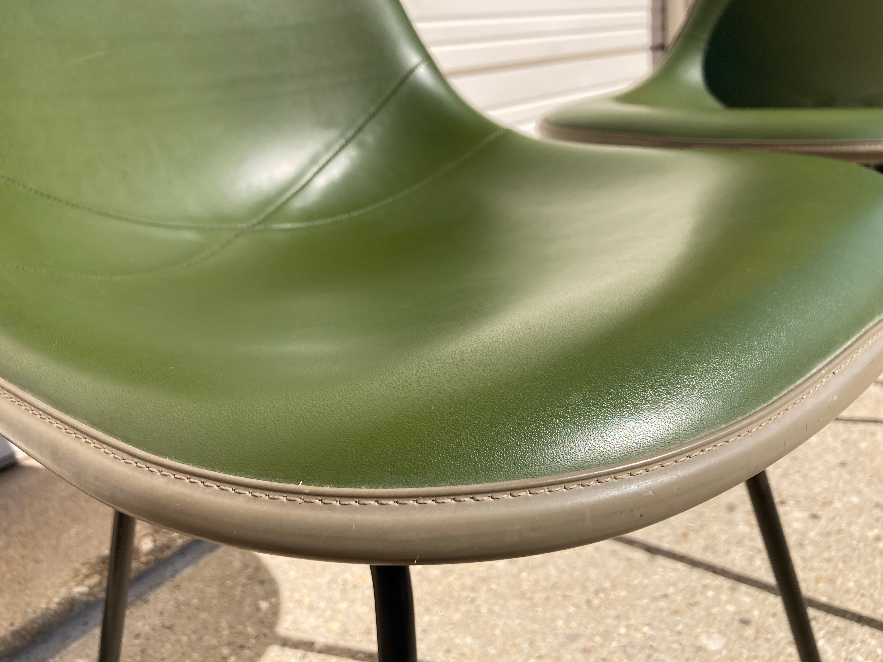 Pair of Green Naugahyde Herman Miller Eames Fiberglass Side Shell