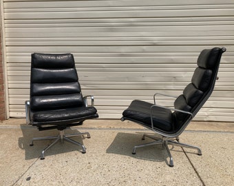 Herman Miller Eames Aluminum Group Soft Pad Lounge Chair EA422 Black Leather
