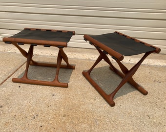 Pair (2) Vintage PH 43 Guldhojstolen Folding Chairs Stools in Teak by Poul Hundevad Danish Mid Century Modern READ Description