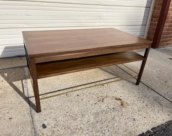 Vintage Walnut and Brass Cocktail Coffee Table by Edward Wormley for Dunbar MCM Mid Century Modern READ Description
