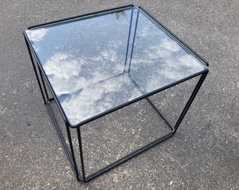 Vintage 70s Postmodern Glass and Metal Side Table by Max Sauze Isosceles Model READ Description