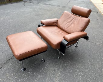 Postmodern Leather Lounge Chair and Ottoman by Nelo of Sweden Scandinavian Danish Modern READ Description