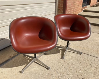 Pair Vintage Eames La Fonda Arm Chairs Model 1735 with Swivel Base by Herman Miller Mid Century Modern