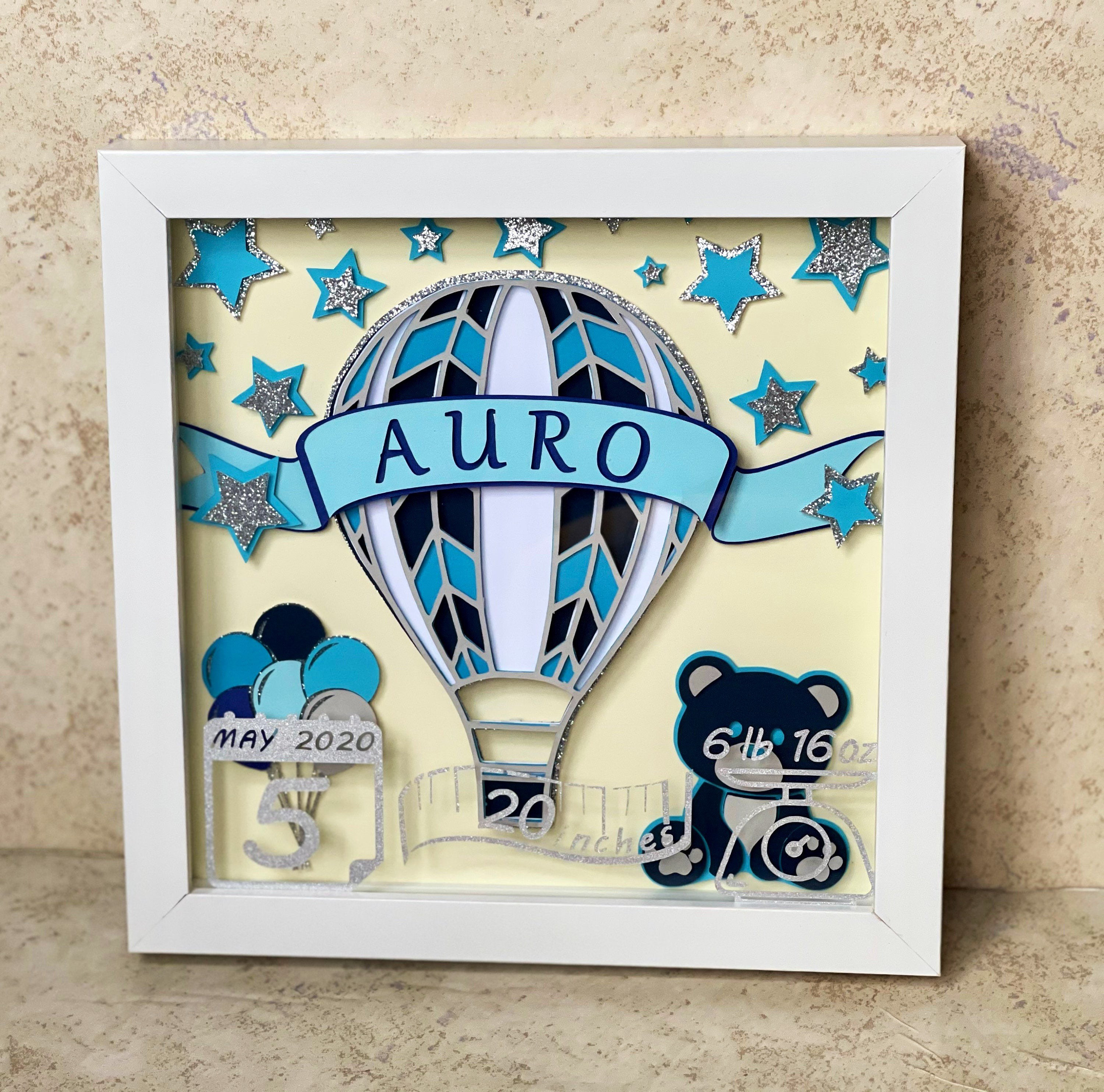 BIRTH STATS BLUE Baby Shadow Box/ Baby Boy Birth Announcement / Custom