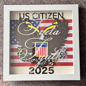Personalized US Citizen Naturalization Gift | Custom Shadow Box Keepsake | American Flag & Eagle Citizenship Ceremony Present | 8x8