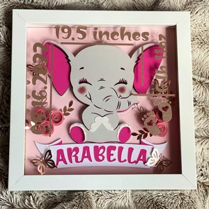BIRTH STATS baby shadow box ELEPHANT/ Newborn Baby Gift / Birth Stats Sign / Birth Announcement / Custom Shadow Box / Baby Gift/ Nursery