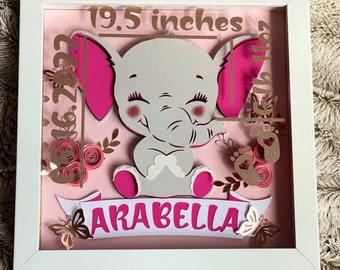 BIRTH STATS baby shadow box ELEPHANT/ Newborn Baby Gift / Birth Stats Sign / Birth Announcement / Custom Shadow Box / Baby Gift/ Nursery