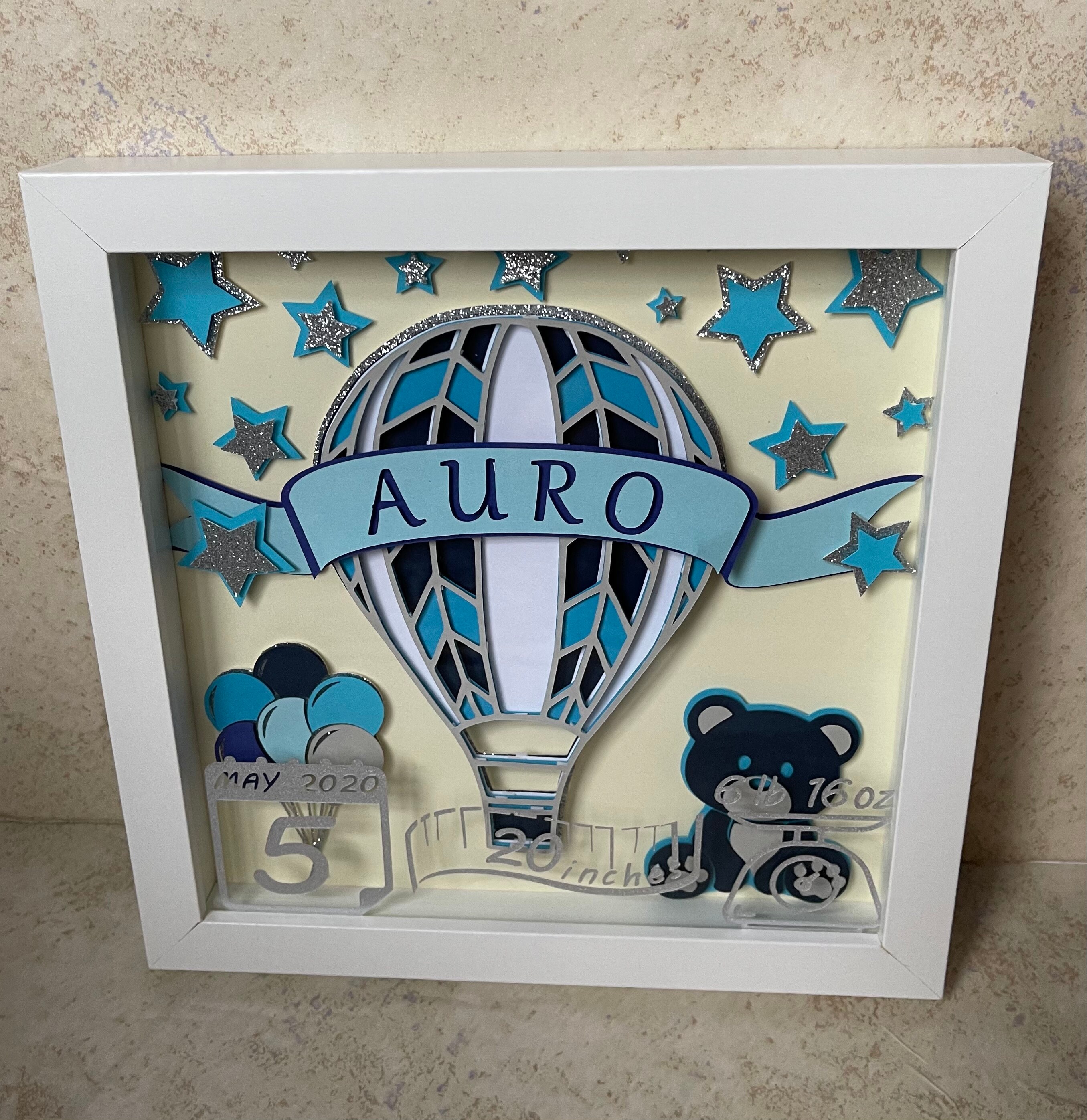 BIRTH STATS BLUE Baby Shadow Box/ Baby Boy Birth Announcement Etsy