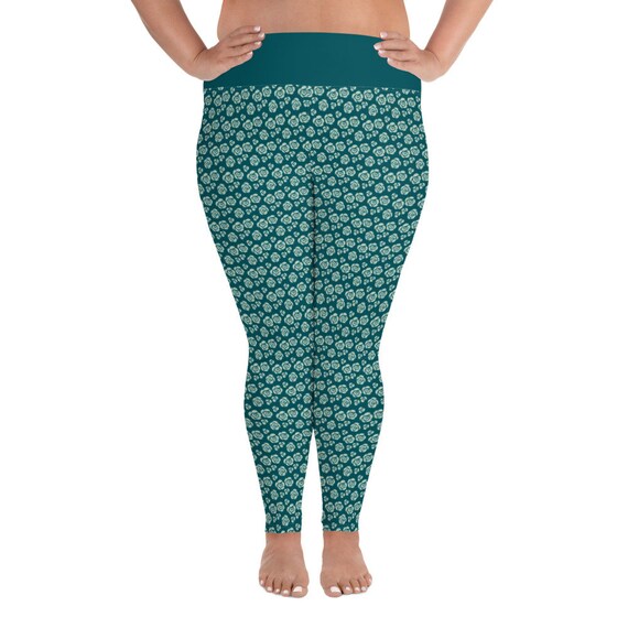 Blue Flower Design Plus Size Leggings 