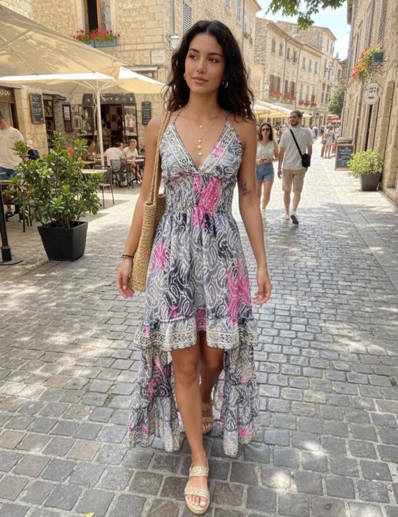 popular online stores boho dresses size options good reviews Dress • ONE • Zury • Open Back • Bohemian • Maxi Dress • Elastic • Short • Long Select a Color:Black Walnut Stain Simple Blue Sleeveless A back-style_Keyhole Back while the flounces and