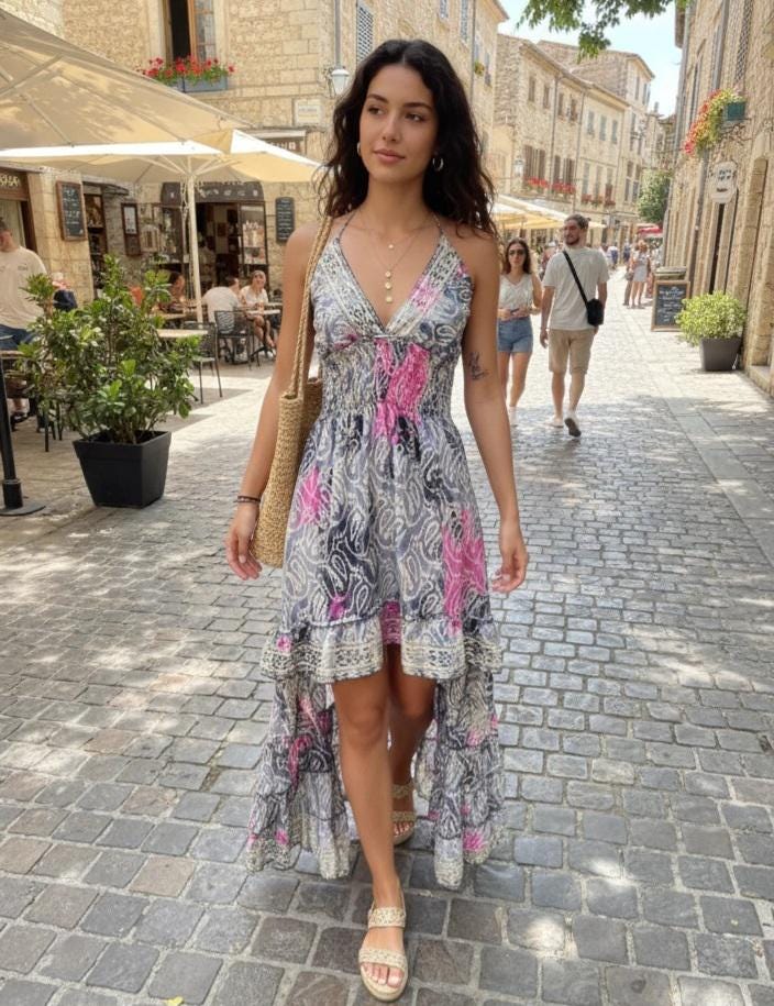 Boho Dress • ONE SIZE • Zury Dresses • Open Back • Bohemian • Maxi Dress • Elastic • Short • Long