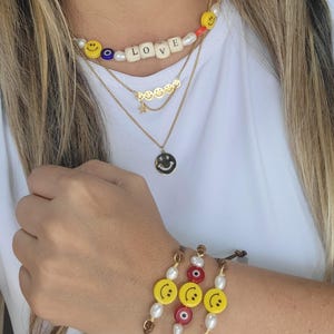 Happy face bracelets • necklace •  natural pearls • adjustables • cara feliz