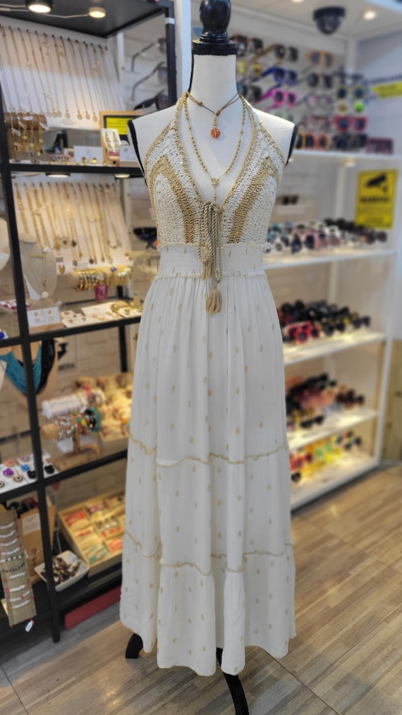 Crochet Maxi Dress * Open Back Viscose Boho Dress