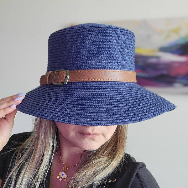 Handcratted Hat  • unique hat • one size • adjustables • blue • Kaki • 100% paper