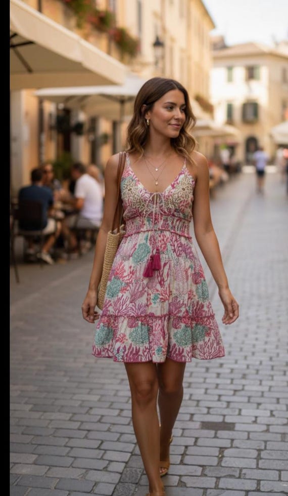 short viscose dress Juniper Mustard Ethnic Motifs Viscose Tiered Short Dress With Beads, Sequence, Dori