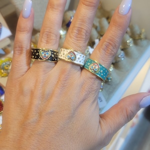 Anillos para el mal de ojo • Acero inoxidable • Relleno de oro • Protección • Ajustables • Blanco • Azul • Negro