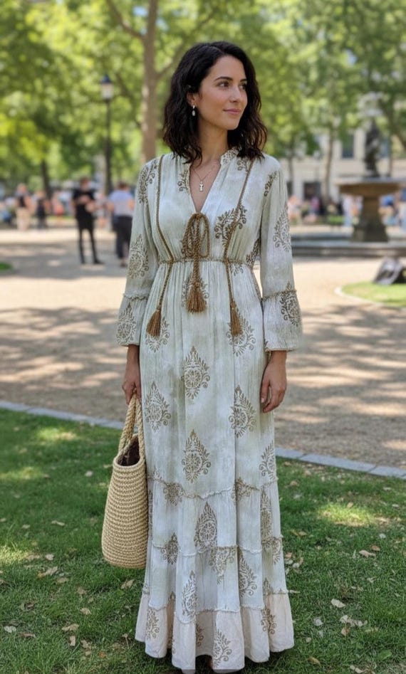 embroidered boho maxi dress Floral Embroidered Maxi Folk Dress White / S main image 0