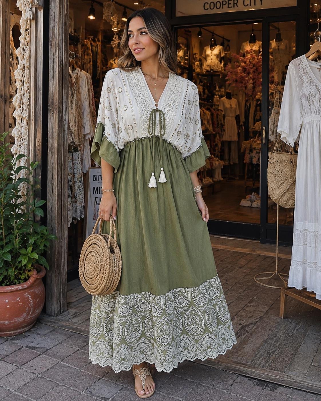 Boho Cotton Maxi Dress: Adjustable One Size - Zury Design
