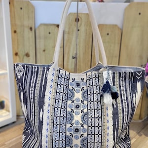 Strandtasche • Große Tasche • Mia Miami Boutique • Südstrand • 100% Baumwolle • Blau • Schwarz • mit Knopf