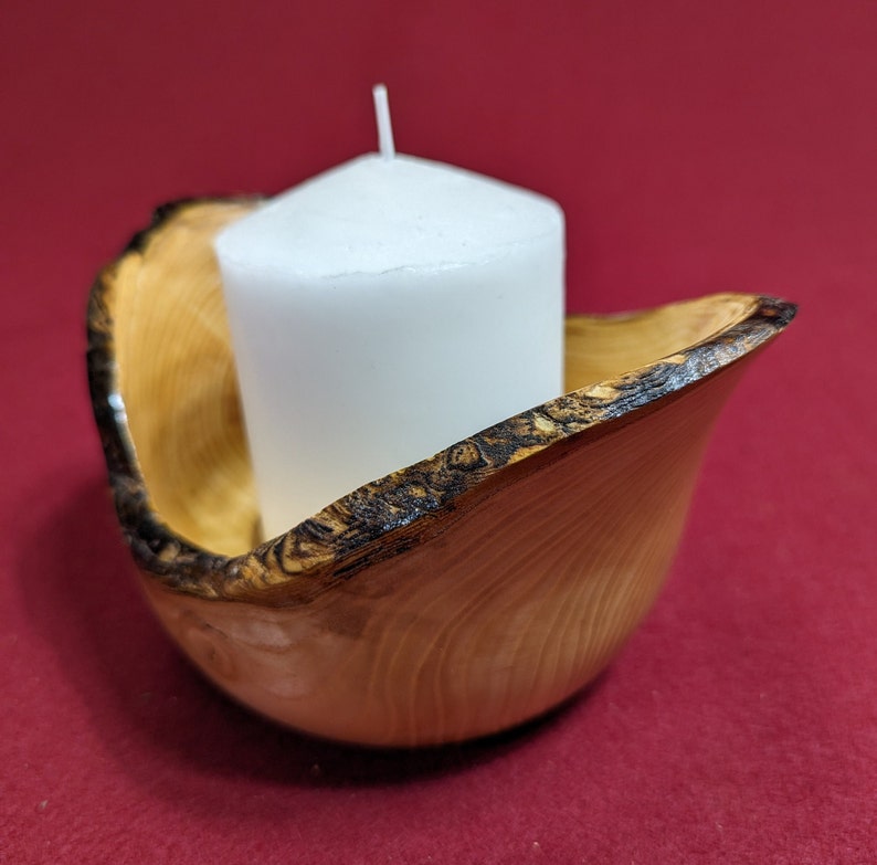 Wood Turned Candle Holder With Natural Edge Etsy