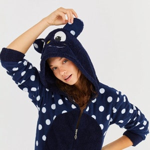 Polka Dot Patterned Welsoft Fleece Hooded Butt Flap Onesie Women Jumpsuit Pajamas Set Hoodie Footie Onesie Adult Onesies Butt Flap Pajamas Etsy Canada