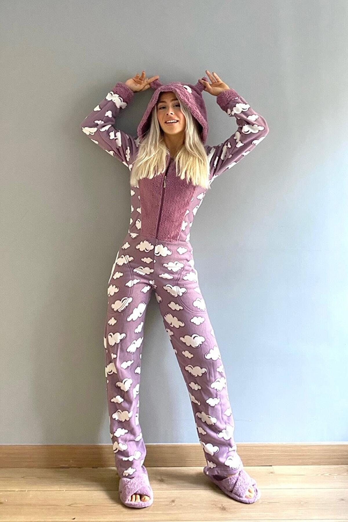 Women Sleepwear One Piece V Neck Button Up Cotton Pajama Jumpsuit Long  Sleeve Trouser Pants Night Wear Romper (Backwoods-purple, Small) at   Women's Clothing store