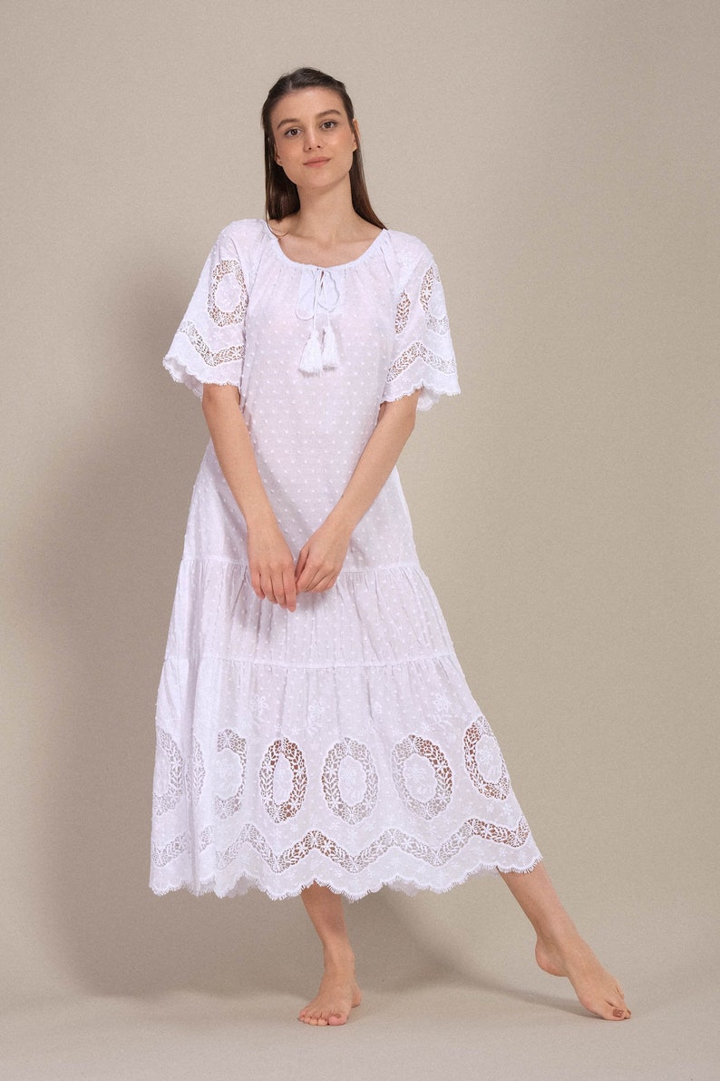 White Cocktail Dress Maxi Dress Midi Dress Cotton dress Bohemian Hippie Dress Boho Lace dress Boho Summer Dress