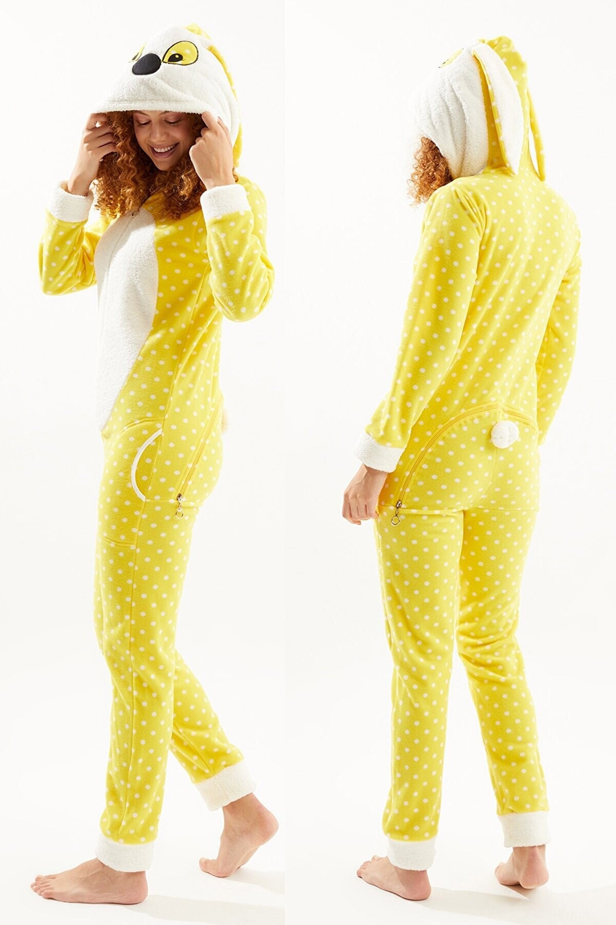 Verhogen Hoes Seminarie Gele konijn kleine polka dot rugrits fleece butt flap onesie - Etsy België