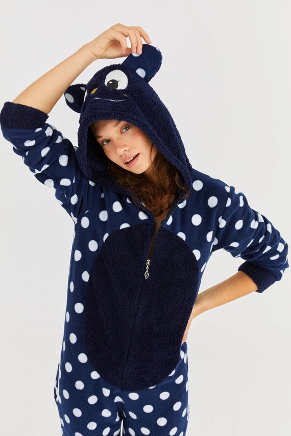 Polka Dot Patterned Welsoft Fleece Hooded Butt Flap Onesie Women Jumpsuit Pajamas Set Hoodie Footie Onesie Adult Onesies Butt Flap Pajamas Etsy UK